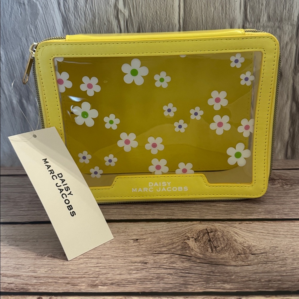 Marc Jacobs Yellow Floral Daisy Translucent Zippered Cosmetic Case